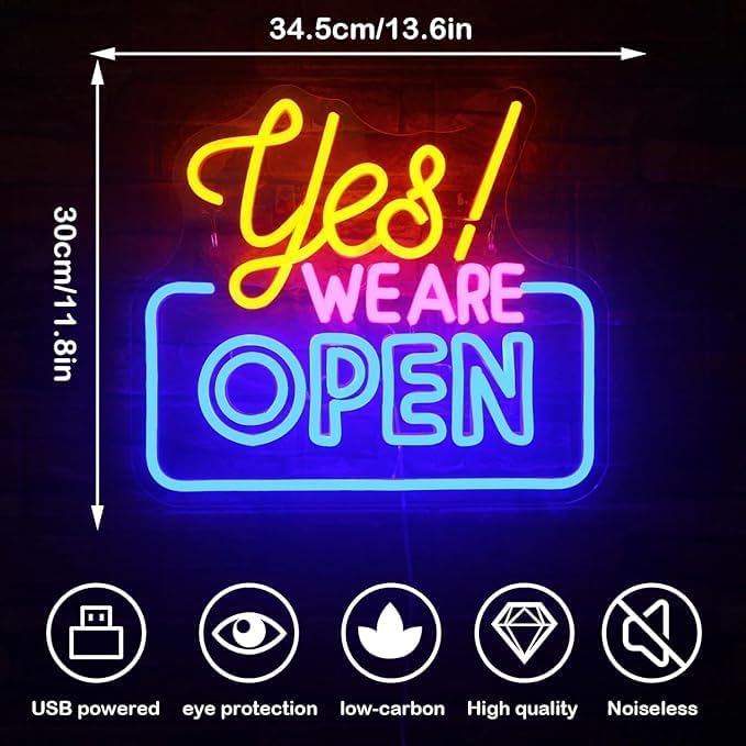 Ineonlife Open Neon Signs,Bright Led Light High Visibility Advertisement Board Electric Display Sign Walls Window Door Bar Shop Coffee Salon Hotel Store(USB Powered/13.4 * 11.8 in)