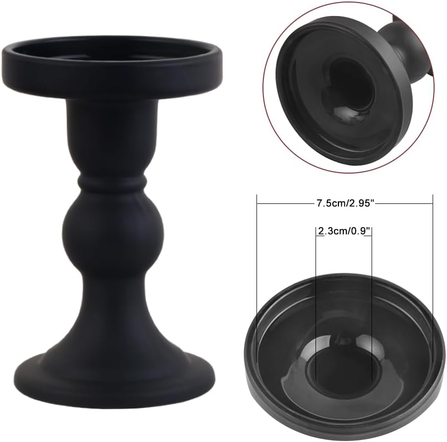 3-Piece Set of Black Glass Candlestick, Crystal Candlestick Holder Holder and Conical Candle, Christmas Candle Holder Decoration, Family Living Room Wedding Candle Holder (black1set)