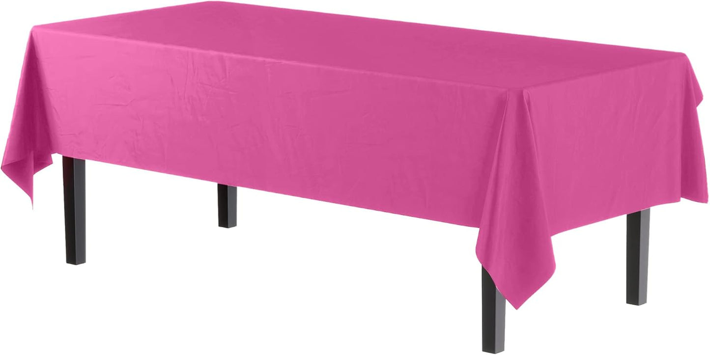Exquisite 12-Pack Premium Plastic Tablecloth 54in. x 108in. Rectangle Table Cover - Cerise
