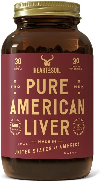 HEART & SOIL – American Liver Supplement – 3000mg Grass-Fed Beef Liver, Rich in Vitamin A, B12, Iron & Peptides – Non-GMO, Allergen-Free – 180 Capsules