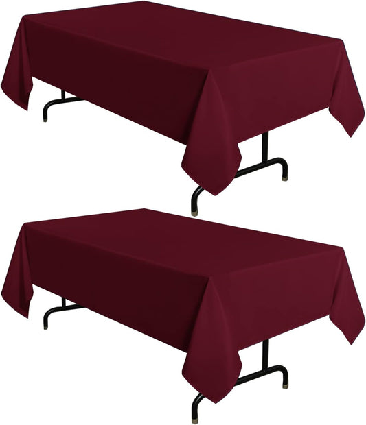 sancua 2 Pack Burgundy Tablecloth 60 x 120 Inch, Rectangle 8 Feet Table Cloth - Stain and Wrinkle Resistant Washable Polyester Table Cover for Dining Tables, Buffet Parties and Camping