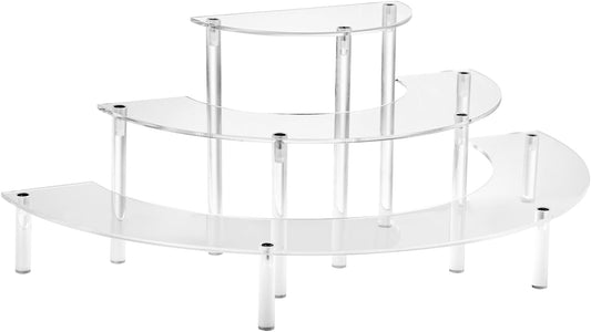 Acrylic Display Riser - 3 Tier Clear Cupcake Stand, Perfume Organizer, Half Moon Dessert Stand, Shelf for Food, Amiibo Funko POP Figure Display
