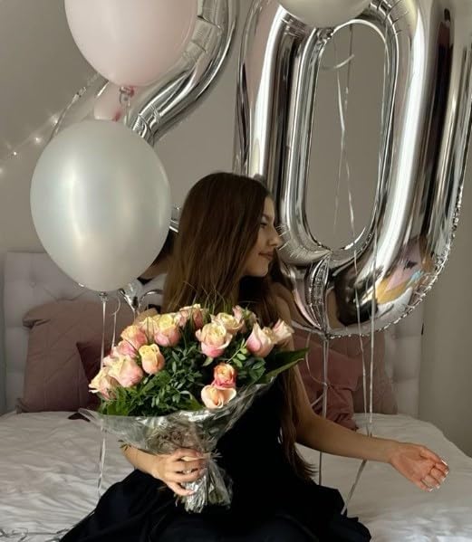 Silver Helium Number Balloon 40 Inch, Giant Foil Silver Number 0 Birthday Balloons, Large Numbers 10 20 30 40 50 60 70 80 90 100 2025, Party Celebration Supplies Decorations