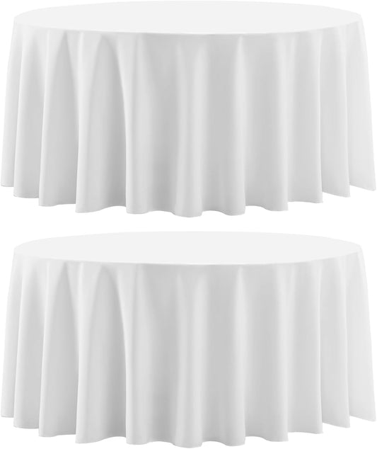Round Tablecloth 2 Pack 90 Inch White Tablecloths Washable Decorative Linen Polyester Table Clothes Cover for Dining Table Banquets Buffet Parties and Wedding