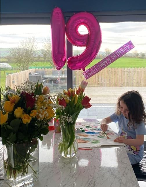 40 Inch Big Hot Pink 19 Balloon Number, Jumbo Giant Happy 19th 19 Birthday Party Decorations, Large 19 Mylar Foil Anniversary Birthday Party Engagement Decorations