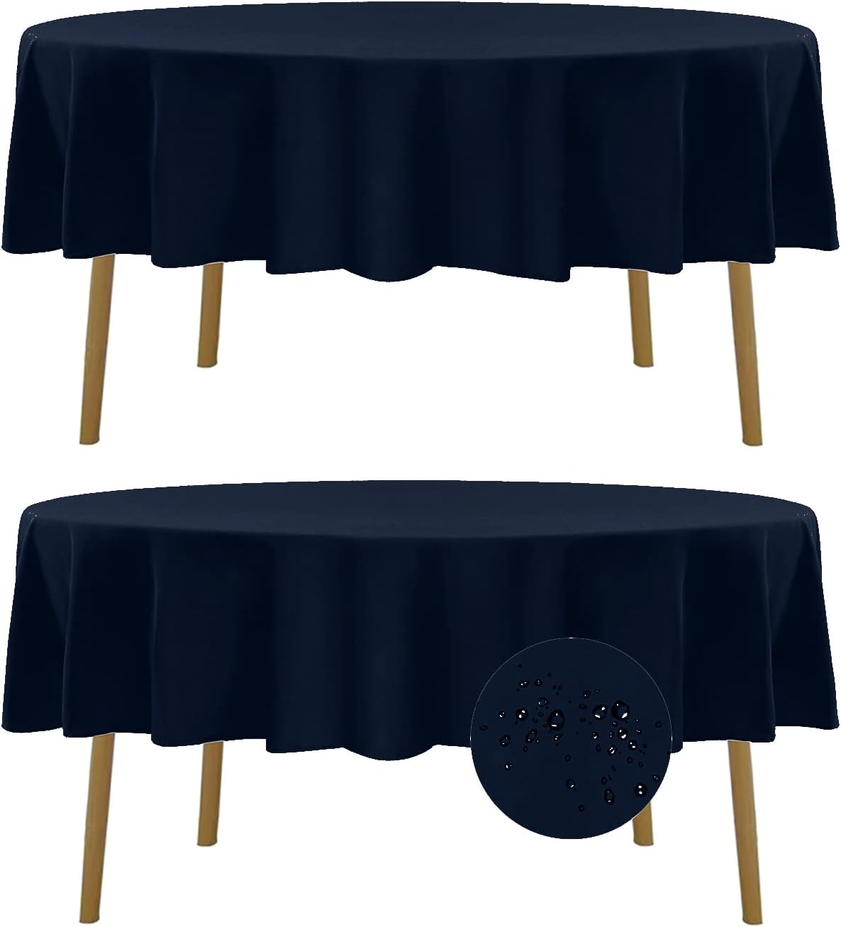 Fokitut 2 Pack Waterproof Round Tablecloth, 90 Inch, Stain Resistant and Wrinkle Polyester Table Cloth, Fabric Table Cover for Kitchen Dining, Wedding, Party, Holiday Dinner-Navy
