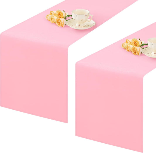 2 Pack Pink Long Table Runner 12 x 108 Inch Solid Color Farmhouse Runners Coffee Table Dresser for Daily Party Home Decoration