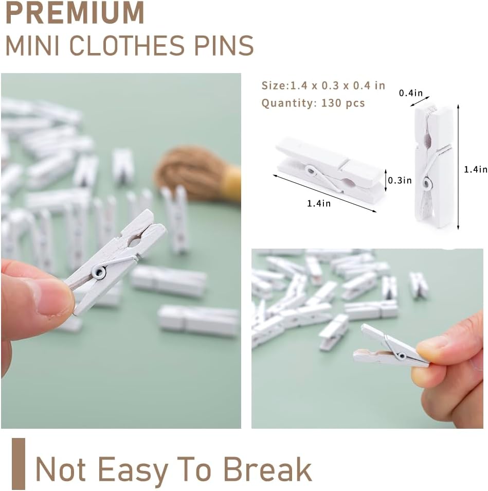 Clothes Pins, 130 Pcs Wooden Clothes Pin, 1.4 Inch White Clothespins, Mini Clothes Pins for Photo, Baby Shower, Party, Crafts DIY Project