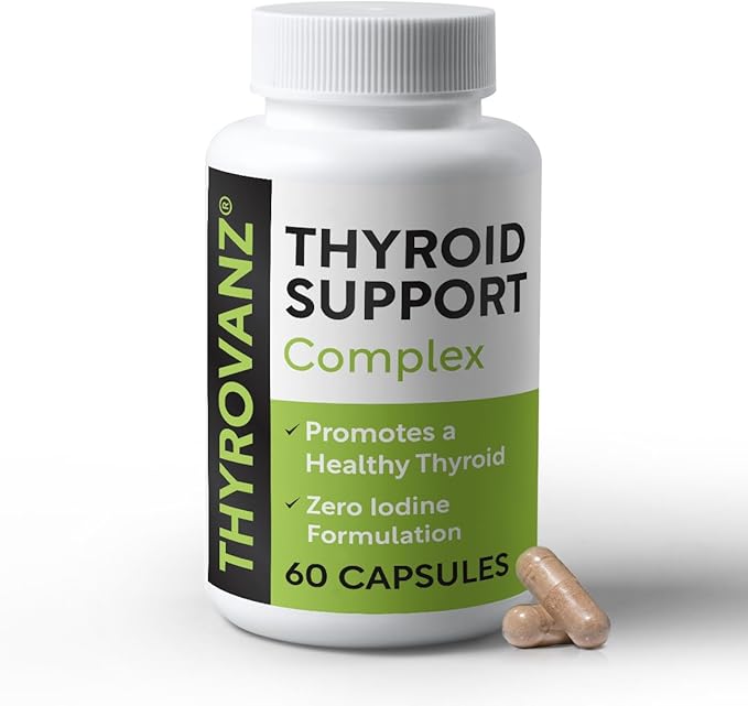 Thyroid Support Complex (60 Capsules) Thyroid Support for Women & Men, 0% Iodine, Boosts Mood & Energy, Fights Brain Fog & Stress, Includes B Vitamins, Non-GMO, Made in USA - cGMP Certified