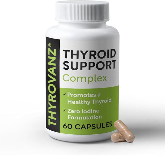 Thyroid Support Complex (60 Capsules) Thyroid Support for Women & Men, 0% Iodine, Boosts Mood & Energy, Fights Brain Fog & Stress, Includes B Vitamins, Non-GMO, Made in USA - cGMP Certified