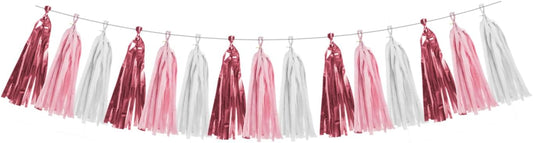 Rose-Gold Pink White Party Decorations - 15Pcs Tissue Paper Tassel Garland Birthday Decorations Valentines Day Decorations Baby Girl Shower Women Bridal Wedding Engagement Bachelorette HongTongTong
