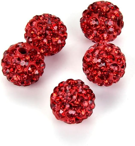 25pcs Adabele Grade A Suncatcher Crystal Rhinestone Pave Loose Beads 8mm Light Siam Red Polymer Clay Disco Ball Spacers Compatible with Shamballa All Craft Jewelry Making DB8-6