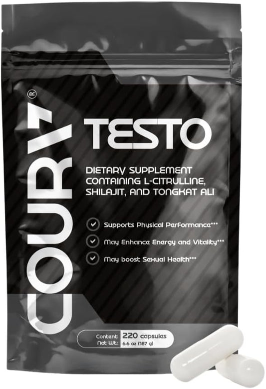 COURA Mens Testo - 220 Capsules 55 Servings - Vitamins for Men - Mens Testo - Shilajit Zinc Magnesium L Arginina Citrulina Beta