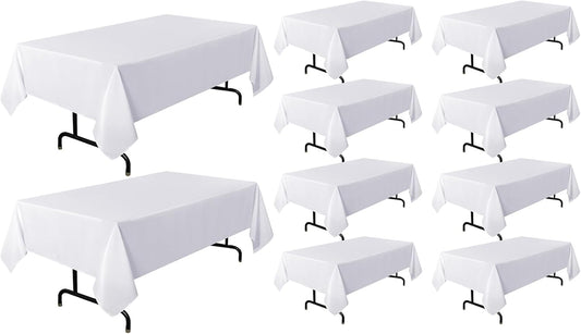 sancua 10 Pack White Tablecloth 60 x 102 Inch, Rectangle Table Cloth for 6 Feet Tables - Stain and Wrinkle Resistant Washable Polyester Table Cover for Dining Tables, Buffet Parties and Camping