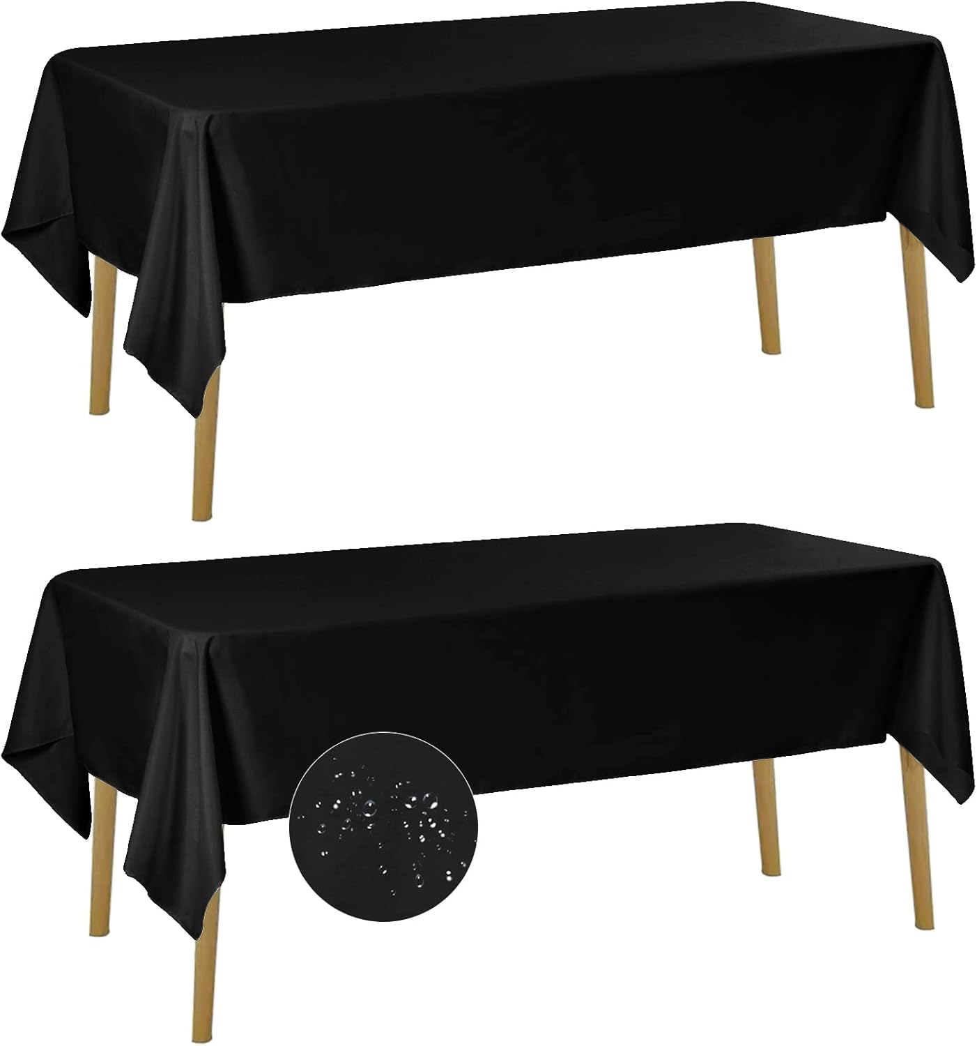 Fokitut 2 Pack Waterproof Rectangle Tablecloth, 60x102 Inch, Stain Resistant and Wrinkle Polyester Table Cloth, Fabric Table Cover for Kitchen Dining, Wedding, Party, Holiday Dinner-Black