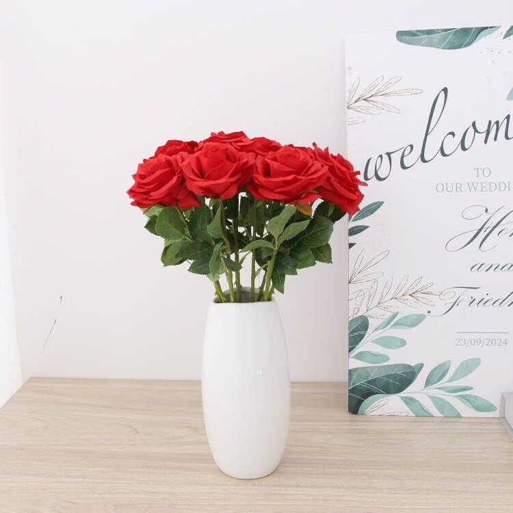 Artificial Rose 10pcs Red Silk Flower Faux Artificial Roses with Long Stems for Wedding Arrangement, Bridal Bouquet, Centerpiece, Fake Faux Silk Flowers
