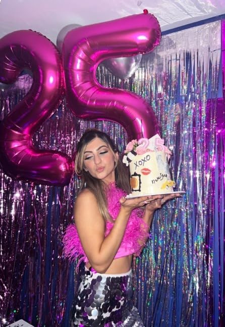 Hot Pink 40 Inch Large Number 25 Birthday Balloon, 25 25th Birthday Celebration Decorations, Foil Mylar Helium Number 25 Balloons Girl Boy Anniversary Party Supplies