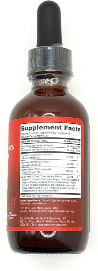 Clean Nutra Cayenne Pepper Drops Supplement Liquid + Hawthorn Berry, Vitamin D3 K2 Beet Root Powder, Ceylon Cinnamon, Turmeric Curcumin, Organic Panax Ginseng, Berberine Extract 1 Pack