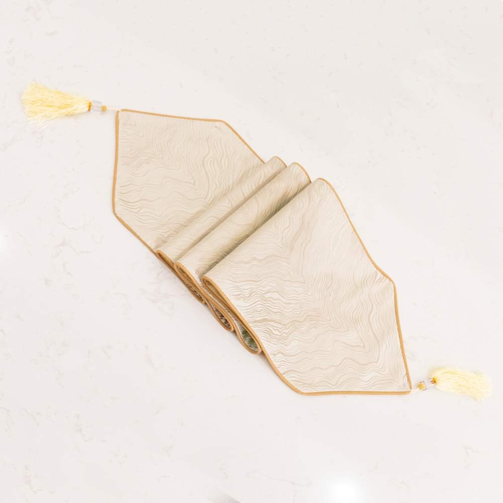 Avigers 12 x 59 Inch Decorative Luxury Abstract Striped Beige Table Runners with Tassels for Home Living Room Bedroom Art Decor Wedding