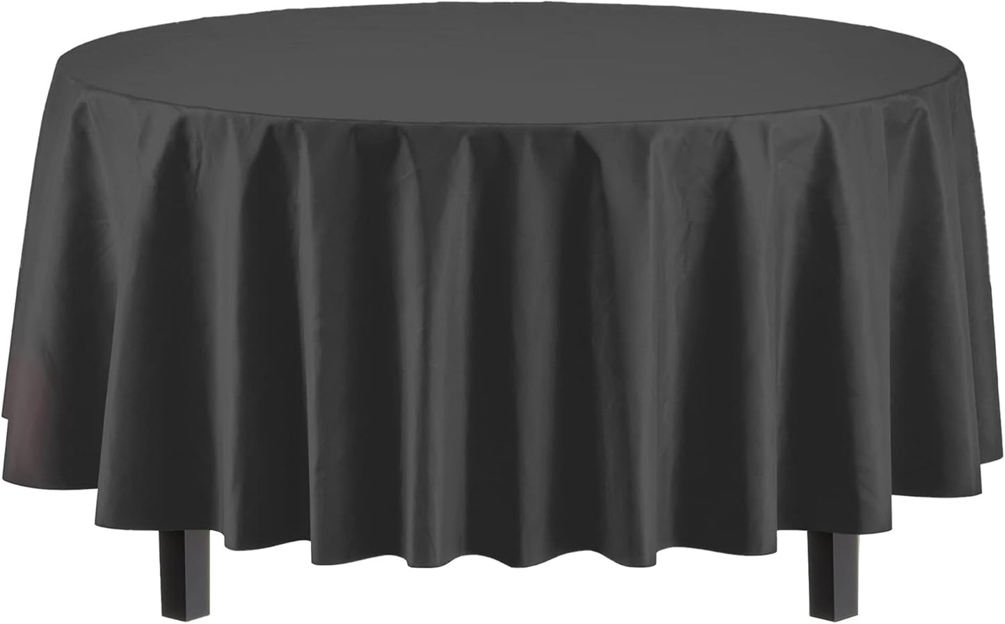 Exquisite Party Solids 12-Pack Premium Plastic Tablecloth 84in. Round Table Cover - Black