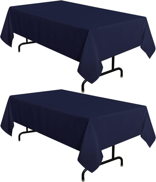 sancua 2 Pack Navy Tablecloth 60 x 120 Inch, Rectangle 8 Feet Table Cloth - Stain and Wrinkle Resistant Washable Polyester Table Cover for Dining Tables, Buffet Parties and Camping