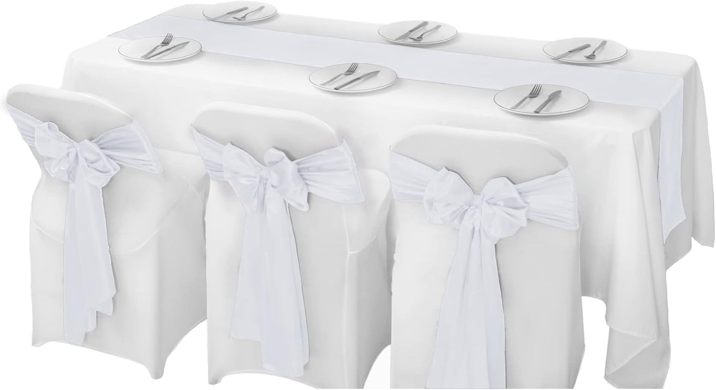 6Pack Table Runner 12 x 108 Inches Satin Silk Table Runner for Wedding, Birthday Party, Banquets, Graduations Decoration, fit Rectange and Round Table-White