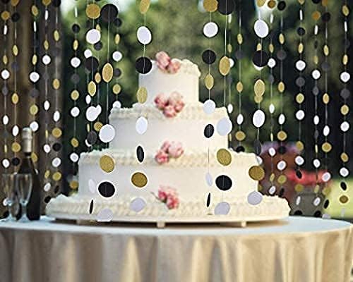 MerryNine Paper Garland 5 Pack, 65 Ft Glitter Paper Garland Circle Dots Hanging Decor, Banner for Baby Shower, Birthday, Nursery Party Decor (Black White Gold)