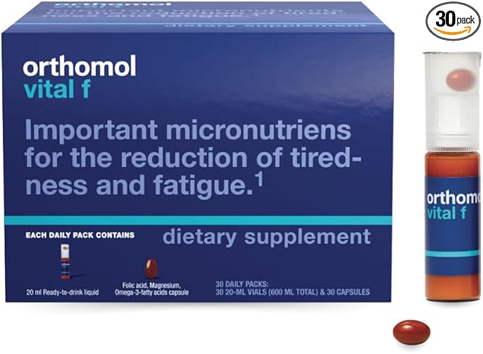 Orthomol Vital F Vial for Women, 30-Day Vitamin Supplement – Daily Energy, Fatigue Reduction & Vitality Support with Vitamins A, B, C, D, E, K, Omega-3 & Iodine