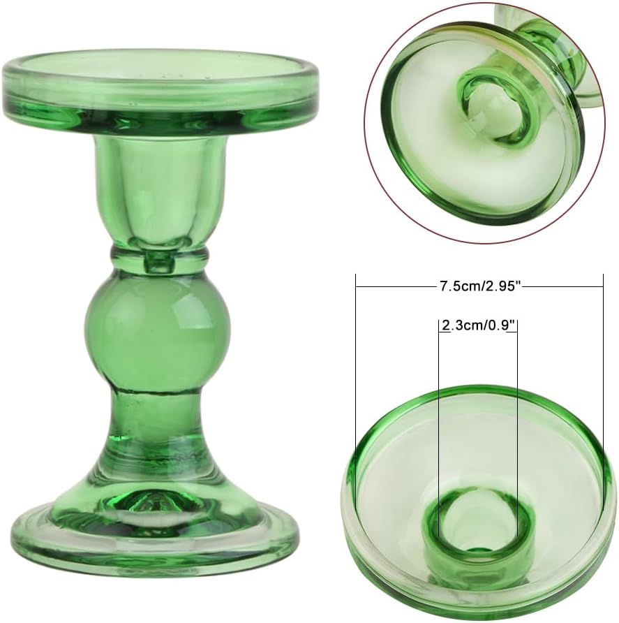 6-Piece Set of Green Glass Candlestick, Crystal Candlestick Holder Holder and Conical Candle, Christmas Candle Holder Decoration, Family Living Room Wedding Candle Holder (green2sets)
