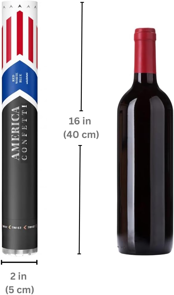 16" America Confetti Cannons | Red White & Blue Confetti Poppers [6 Pack] Biodegradable Paper, Party Poppers for Independence Day/July 4th, Patriotic Events, Conventions or Decorations, Loud Pop