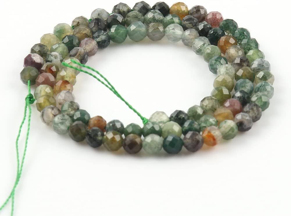 Song Xi 90pcs 4mm Natural Indian Agate Gemstone Beads Faceted Round Loose Stone Beads for Jewelry Making