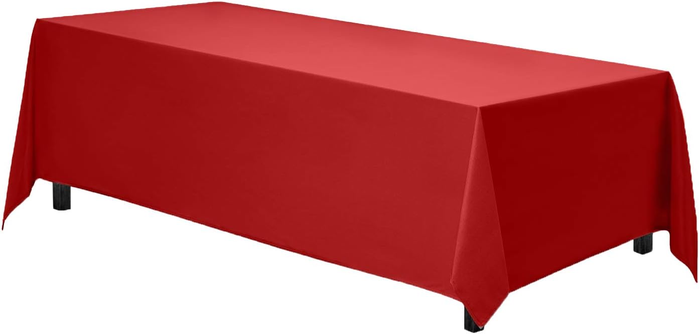 Gee Di Moda Rectangle Tablecloth - 90 x 156 Inch Red Table Cloth for 8 Foot Table with Floor-Length Drop - Heavy Duty Washable Fabric - 8 Ft Buffet Table, Holiday Party, Wedding & Baby Shower