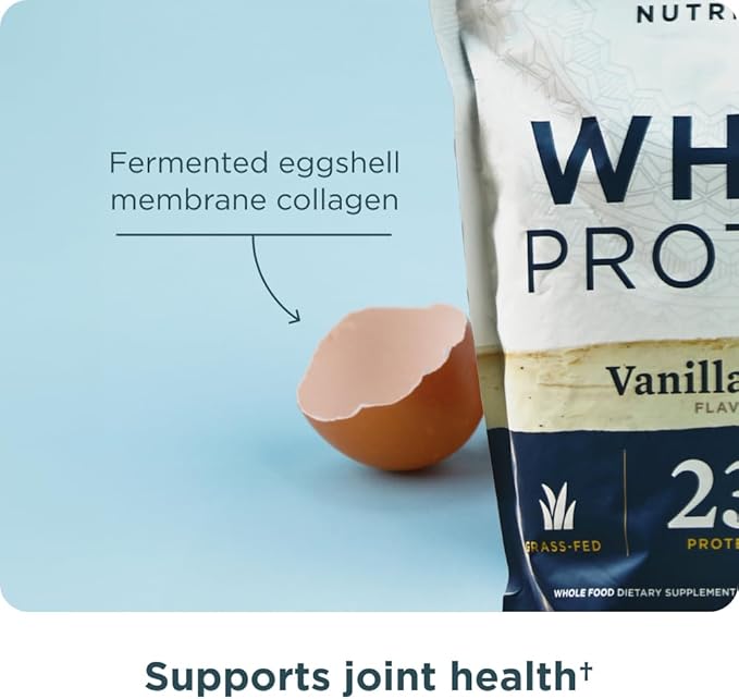 Ancient Nutrition Grass Fed Whey Protein, 23g Protein, Hydrolyzed Collagen Peptides, Organic Regenerative A2/A2 Milk Protein (35 Servings, Vanilla Bean)
