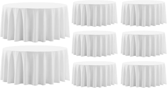 Round Tablecloth 132 Inch 8 Pack White Tablecloths Washable Decorative Linen Polyester Table Clothes Cover for Dining Table Banquets Buffet Parties and Wedding