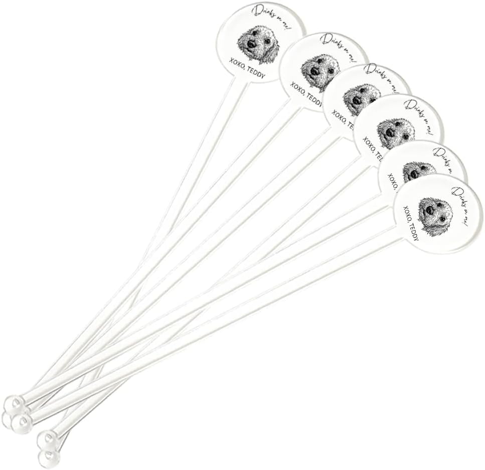 Coolslove Personalized Wedding Dog Stir Sticks, Custom Illustrated Pet Acrylic Cocktail Stirrers, Acrylic Cocktail Stirrers, Wedding Drink Sticks, Wedding Favors Decors Essentials Style 1