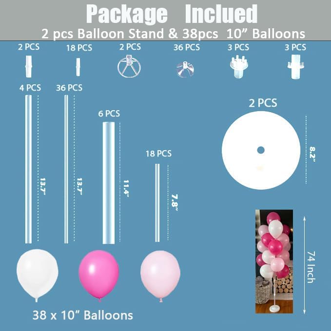 Leesoot 2 Sets 74-Inch Pink Floor Column Kit Stand With Backdrop Decoration for Graduation, Wedding, Birthday, Baby Shower, Gender Reveal Party - Balloon Tower and Tree