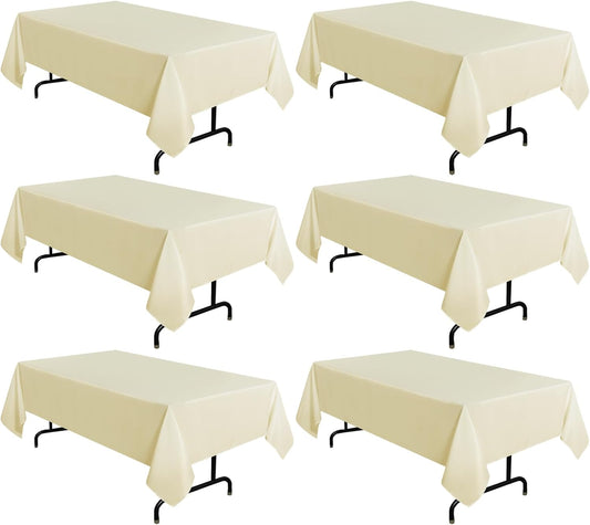 sancua 6 Pack Beige Tablecloth 60 x 102 Inch, Rectangle Table Cloth for 6 Feet Tables - Stain and Wrinkle Resistant Washable Polyester Table Cover for Dining Tables, Buffet Parties and Camping