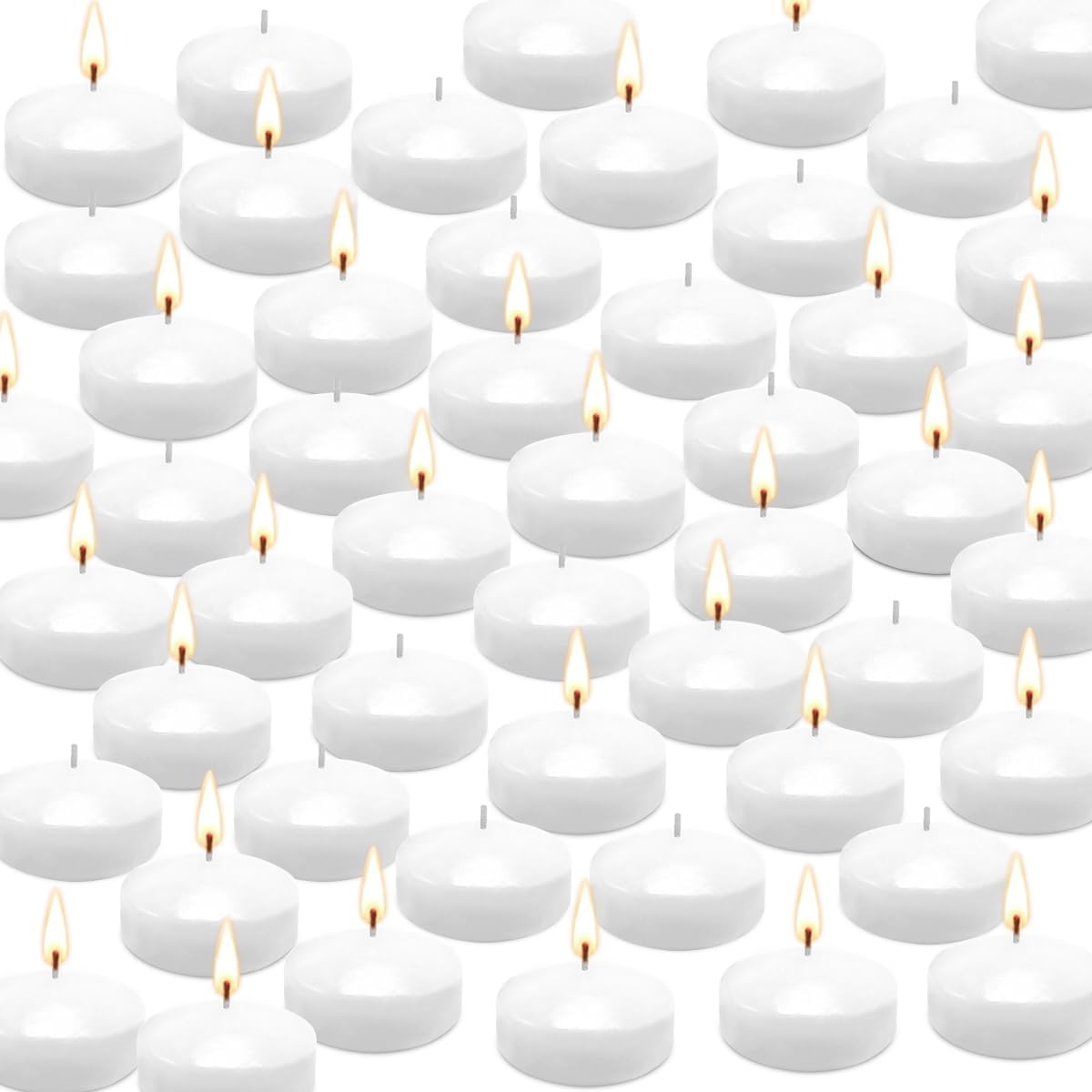 50 Floating Candles, Smoke-Free and odorless, Burning continuously for 5-6 Hours, White, 2-inch Floating Candles, Suitable for Valentine's Day, Weddings, Holidays, Home Decoration……