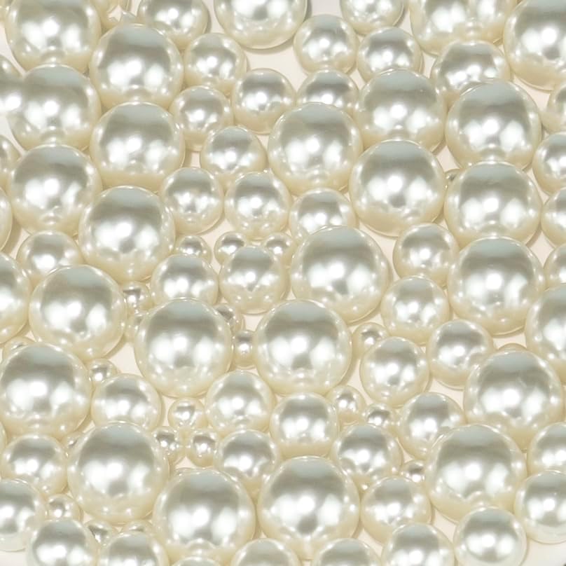 300Pcs Cream Polished No Hole Faux Pearl Beads for Vase Filling Decorations, Plastic Pearls Vase Fillers, Table Scatters, Wedding Centerpiece, Home Decor, 8/14/20 mm
