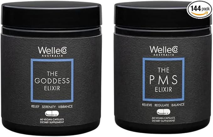 WelleCo PMS Elixir and The Goddess Elixir Bundle | Premenstrual Support Supplement for Women, Magnesium and Ashwagandha Capsules with Iron, Iodine | Hormone Balance for Women, Supports Perimenopause