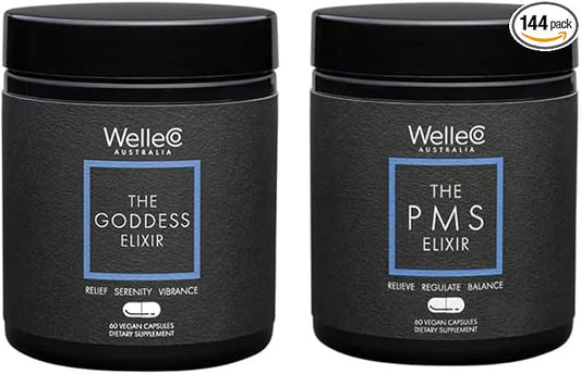 WelleCo PMS Elixir and The Goddess Elixir Bundle | Premenstrual Support Supplement for Women, Magnesium and Ashwagandha Capsules with Iron, Iodine | Hormone Balance for Women, Supports Perimenopause