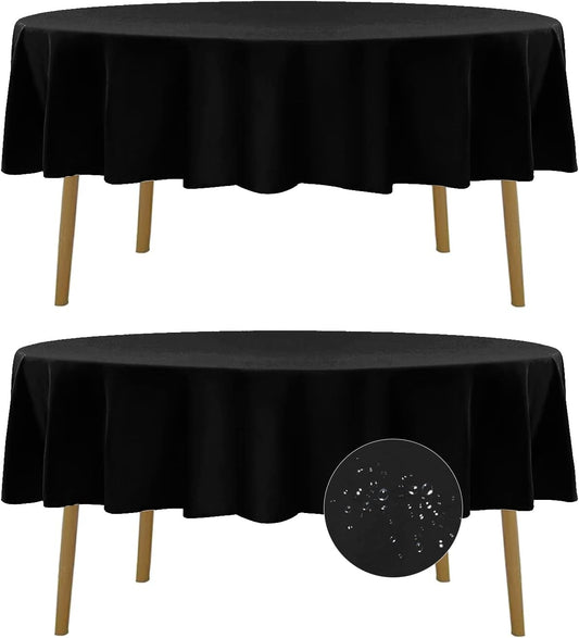 Fokitut 2 Pack Waterproof Round Tablecloth, 70 Inch, Stain Resistant and Wrinkle Polyester Table Cloth, Fabric Table Cover for Kitchen Dining, Wedding, Party, Holiday Dinner-Black