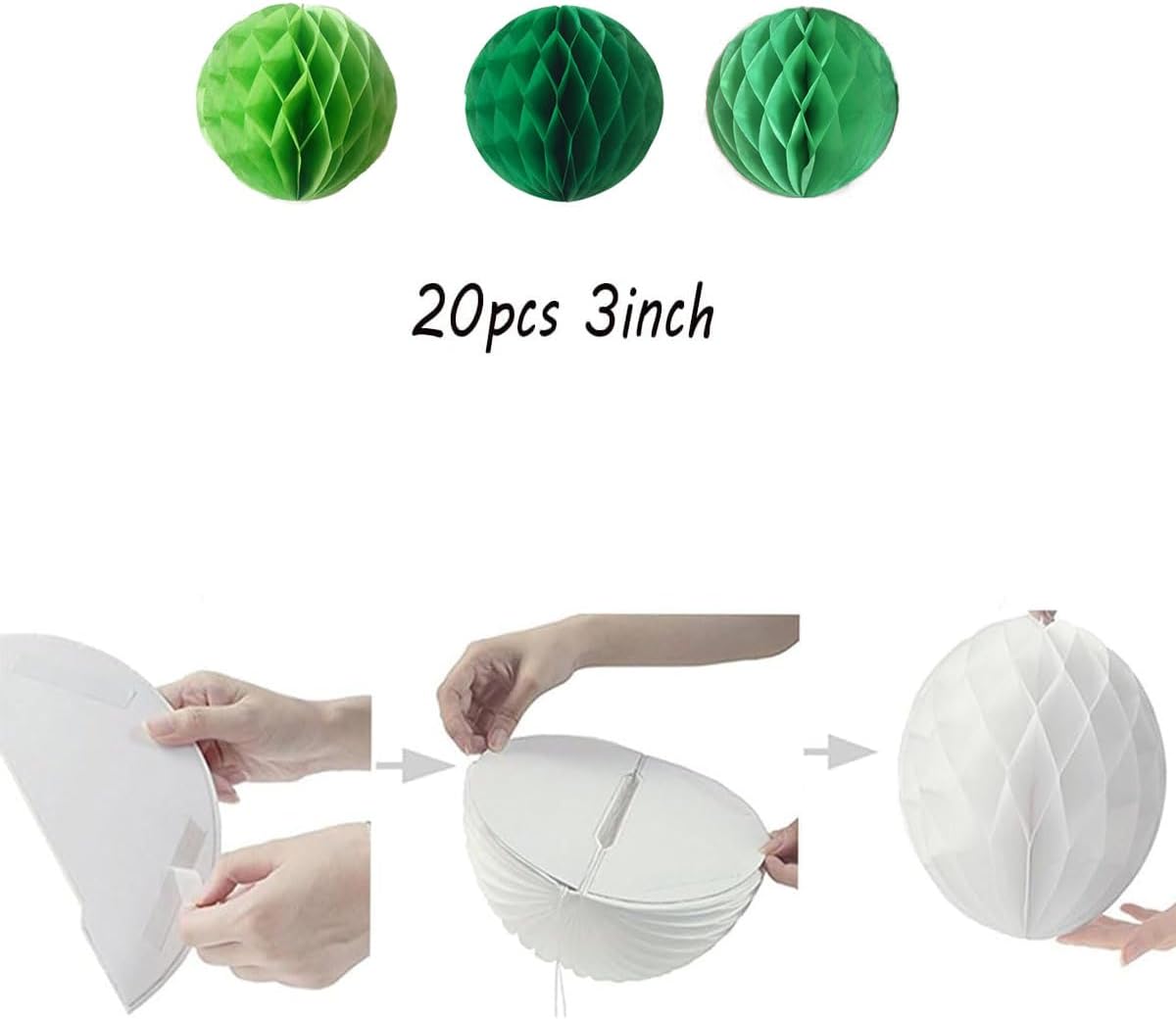 20pcs 3inch Honeycomb Flower Balls Party Honeycomb Balls Decoration Paper Flower Balls Tissue Paper Flower Ball Pom Poms Ball for Birthday Wedding Home Decor (3inch, Green Set)