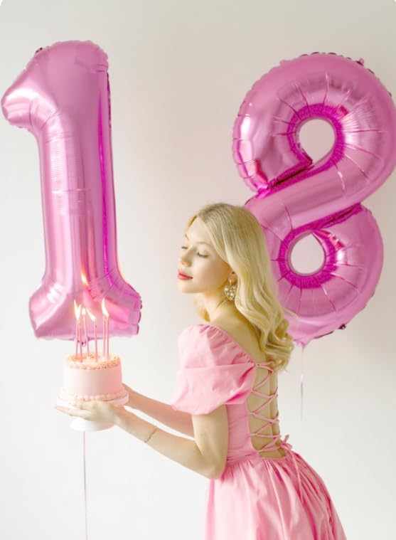 Pink Foil 8 Number Balloon 40 Inch, Helium Mylar Eight Number 8 18 28 38 48 58 80 88 Birthday Balloons, 8th Pink Women Men Wedding Anniversary, Graduations Party Supplies