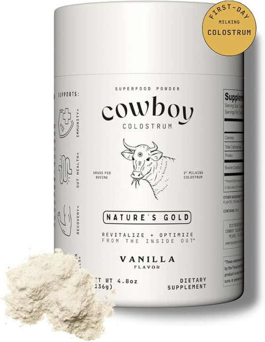Powder - Bovine Colostrum Powder for Women & Men - First Day Milking Whole Colostrum - Grass Fed Colostrum Supplement for Gut Health, Immunity, Skin & Hair (Vanilla, 40 Servings)