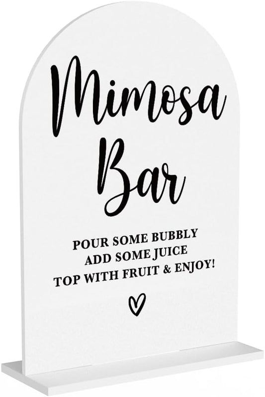 Acrylic Wedding Signs, Bridal Shower Decorations, Mimosa Bar Signs for Reception, Modern Calligraphy Arch Acrylic Table Top Sign for Wedding Reception and Engagement Parties (White)