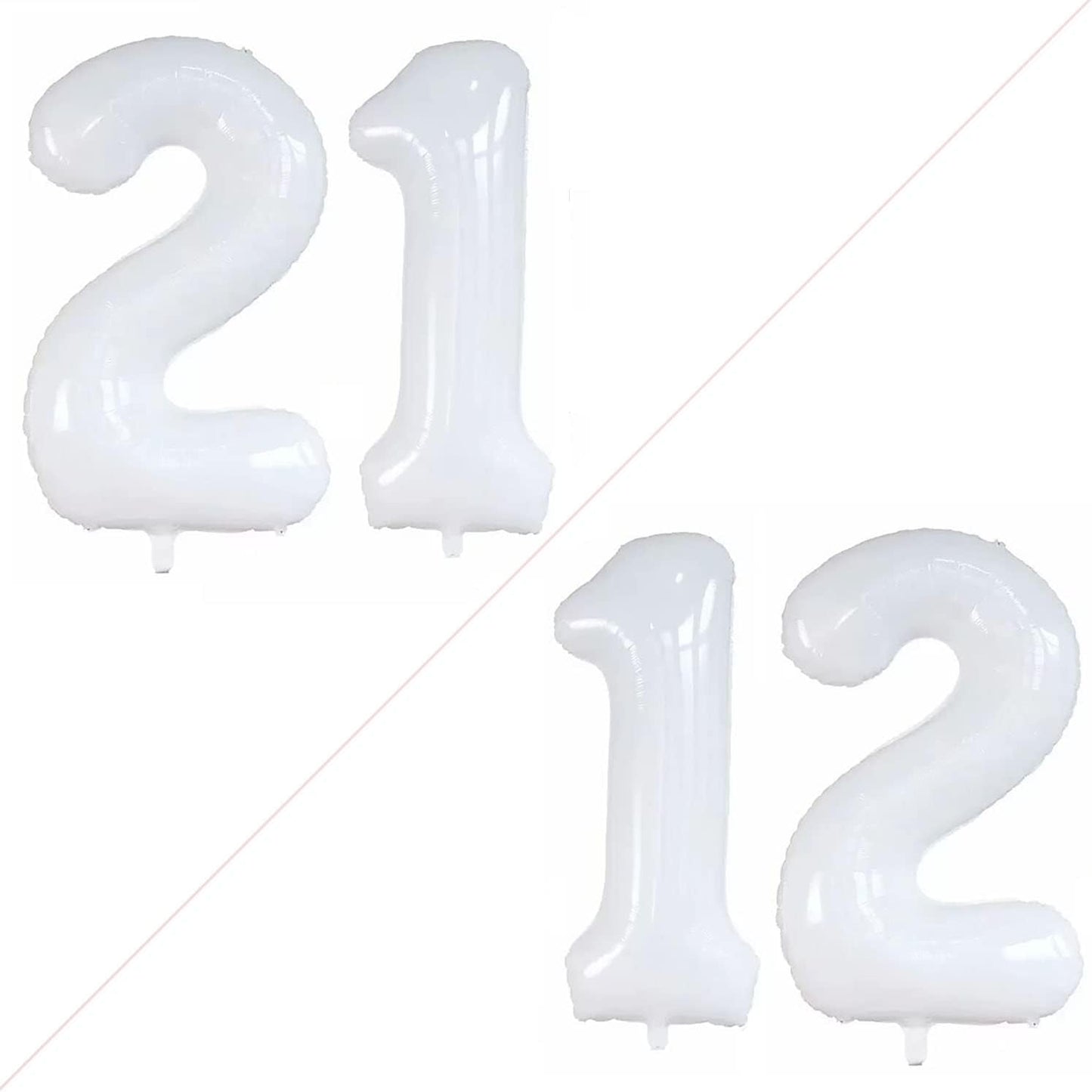 GOER Number 12 Balloons for 12th Birthday Sweet 12 Party Decorations,42 Inch Jumbo Foil Helium 21 Balloons for 21st Birthday Party Decoration (White)