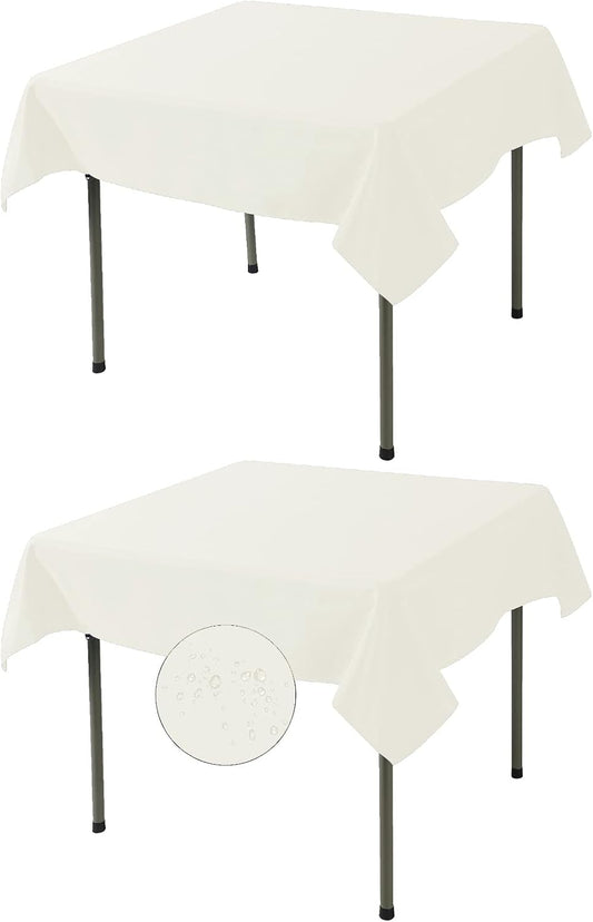 Fokitut 2 Pack Waterproof Square Tablecloth, 52x52 Inch, Stain Resistant and Wrinkle Polyester Table Cloth, Fabric Table Cover for Kitchen Dining, Wedding, Party, Holiday Dinner-Ivory