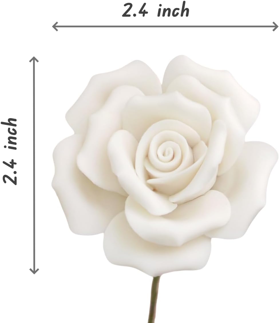 6 pcs Handmade Ceramic Roses,Featuring Vibrant Colors and Intricate Petal Details Floral Decorations Wedding Decoration Christmas Decor Gift Providing Long-Lasting Beauty (White)