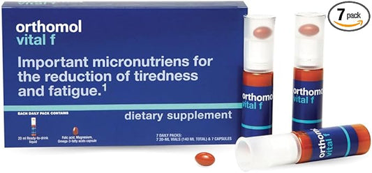 Orthomol Vital F Vial, Women's Multivitamin, 7-Day Supply, Vitamins A, B, C, D, E, K, Calcium, Iodine, Omega-3